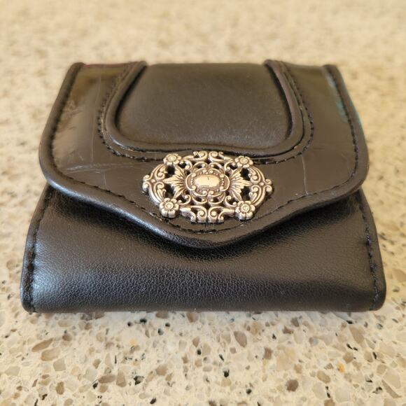 Brighton Smooth Embossed Leather Silver Hearts Mini Trifold Red Lined Wallet - Picture 12 of 16